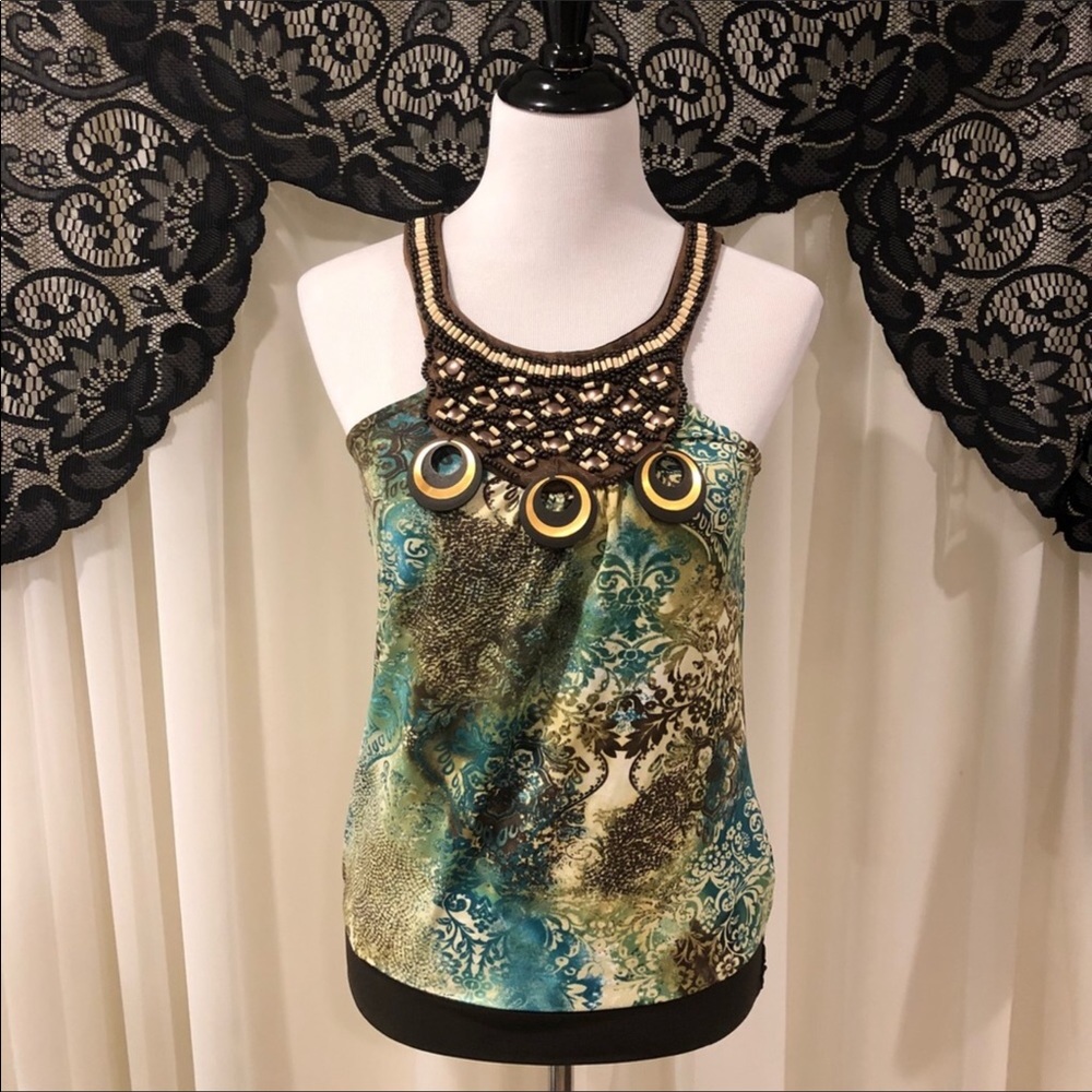 New Directions Floral Beaded Collar Blouse